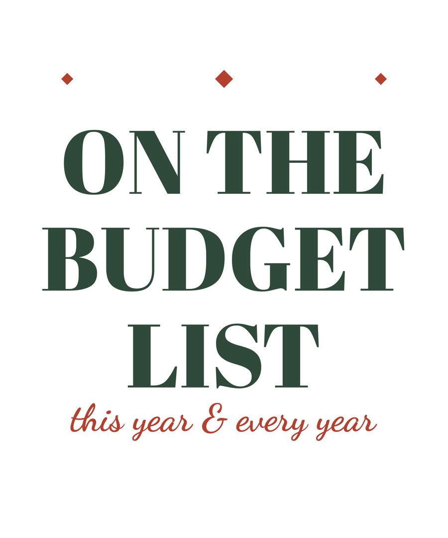 On the Budget List holiday shirt design by Ember & Pine Co.
