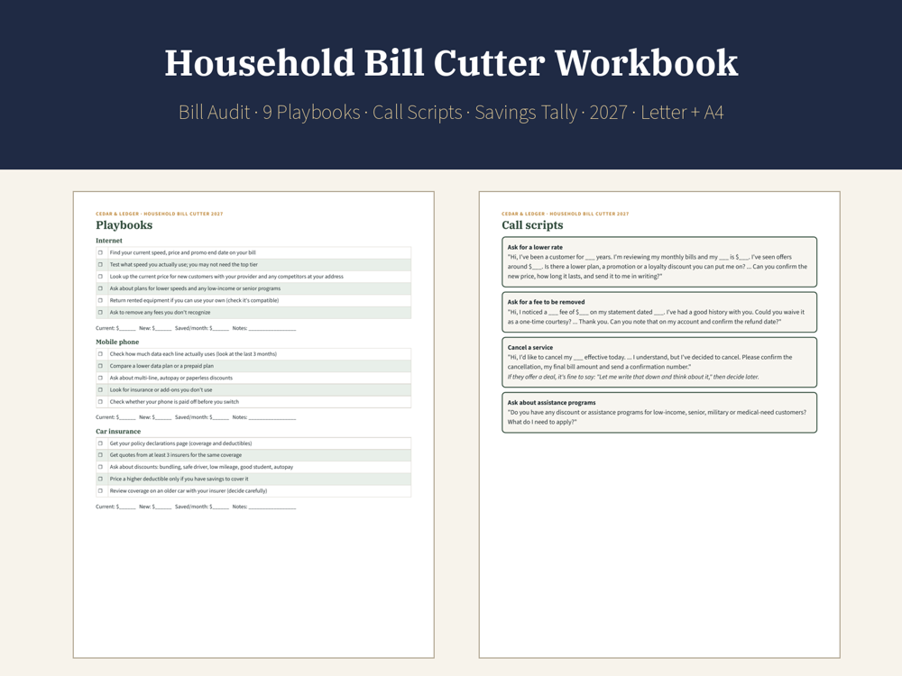 Household Bill Cutter Workbook 2027