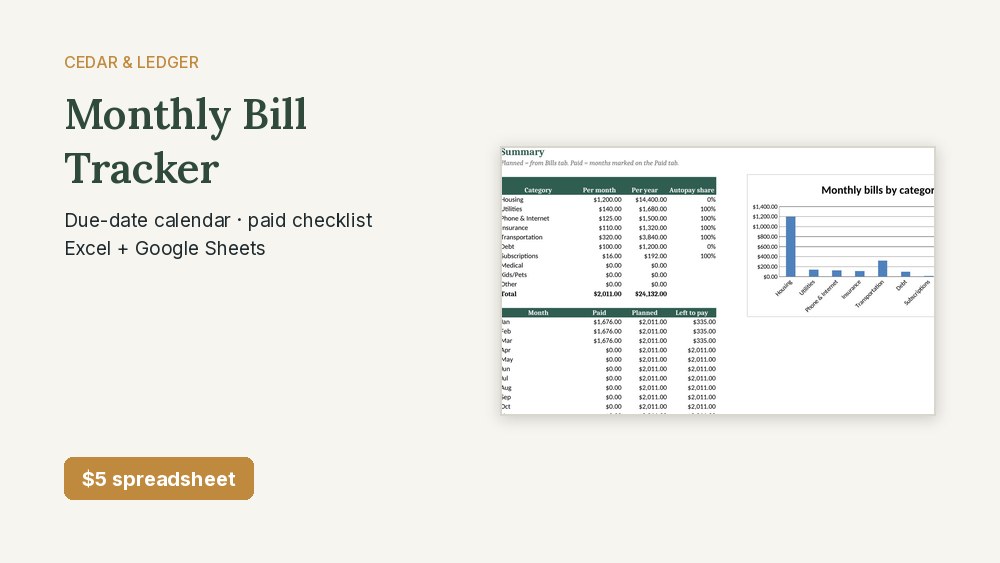 Monthly bill tracker