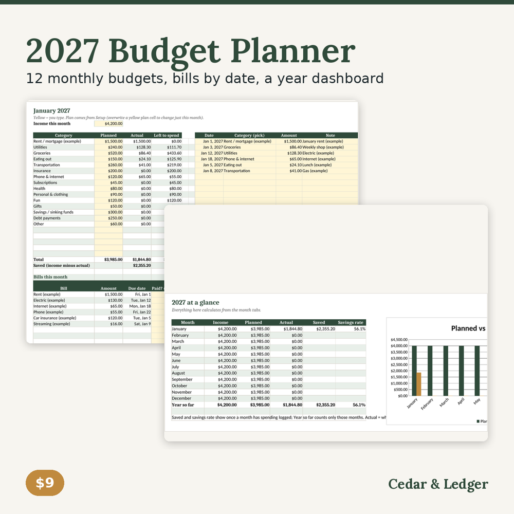 2027 Budget Planner: Monthly Financial Planner Spreadsheet preview