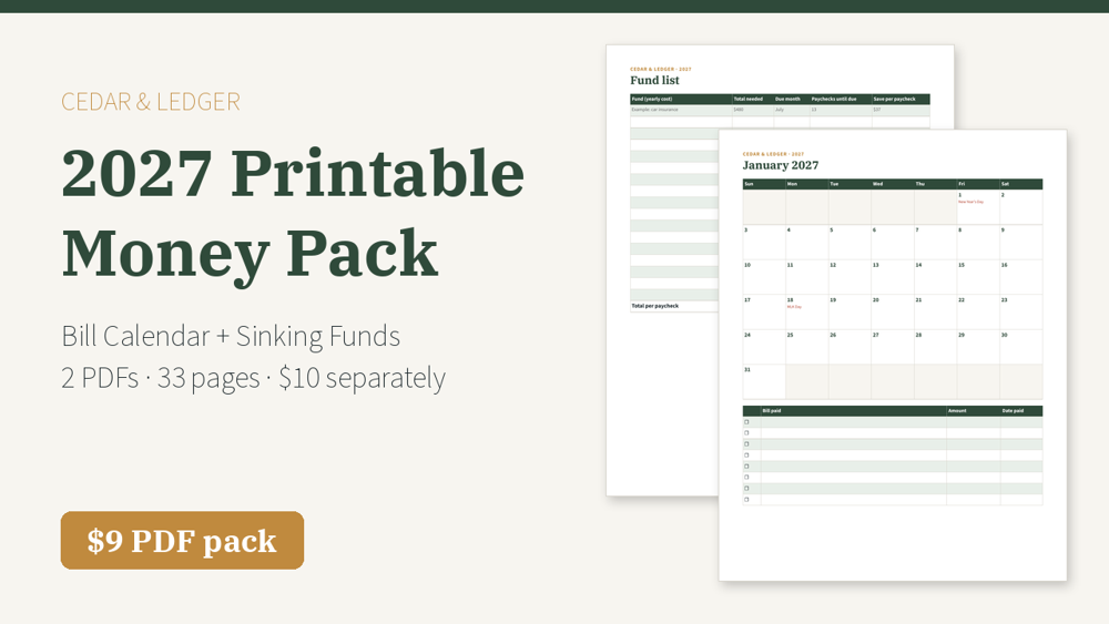 2027 Printable Money Pack preview