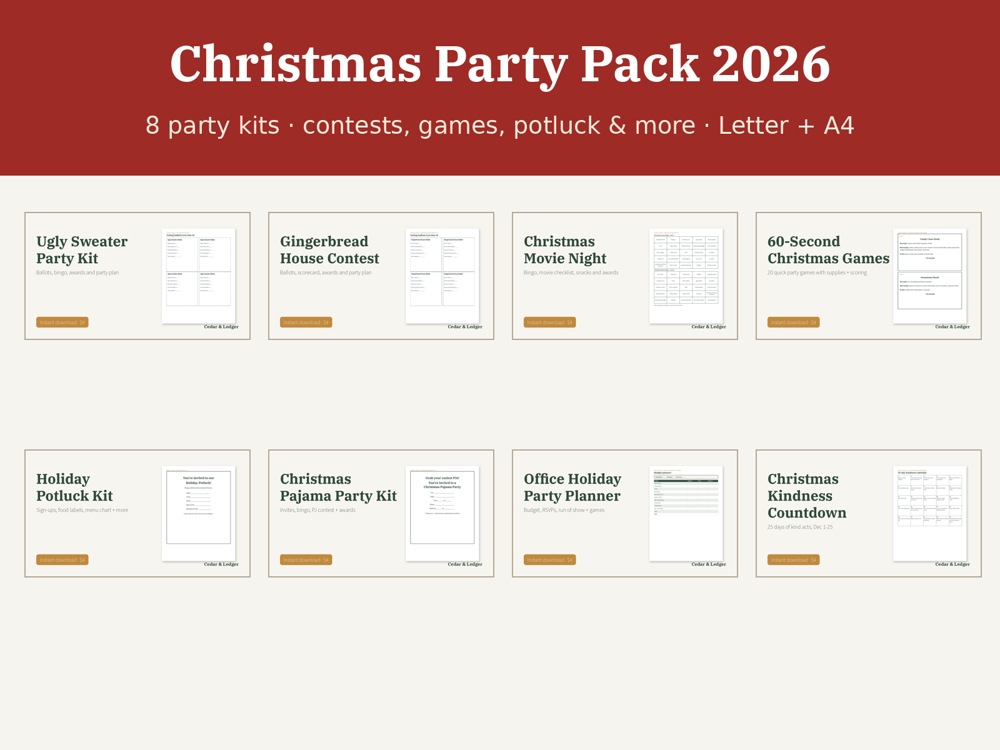 Christmas Party Pack 2026 (8 Printable Party Kits) preview