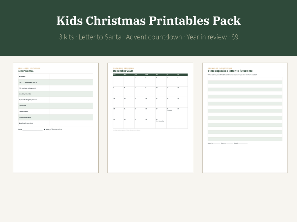 Kids Christmas Printables Pack 2026