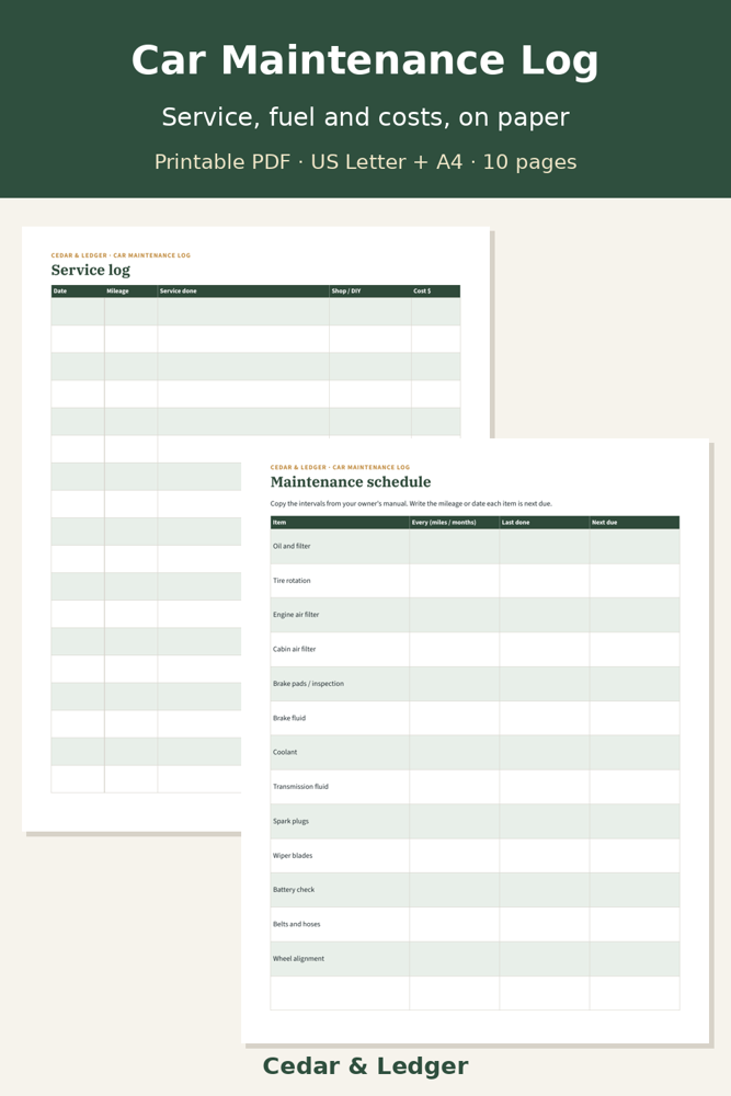 Car Maintenance & Vehicle Expense Log preview