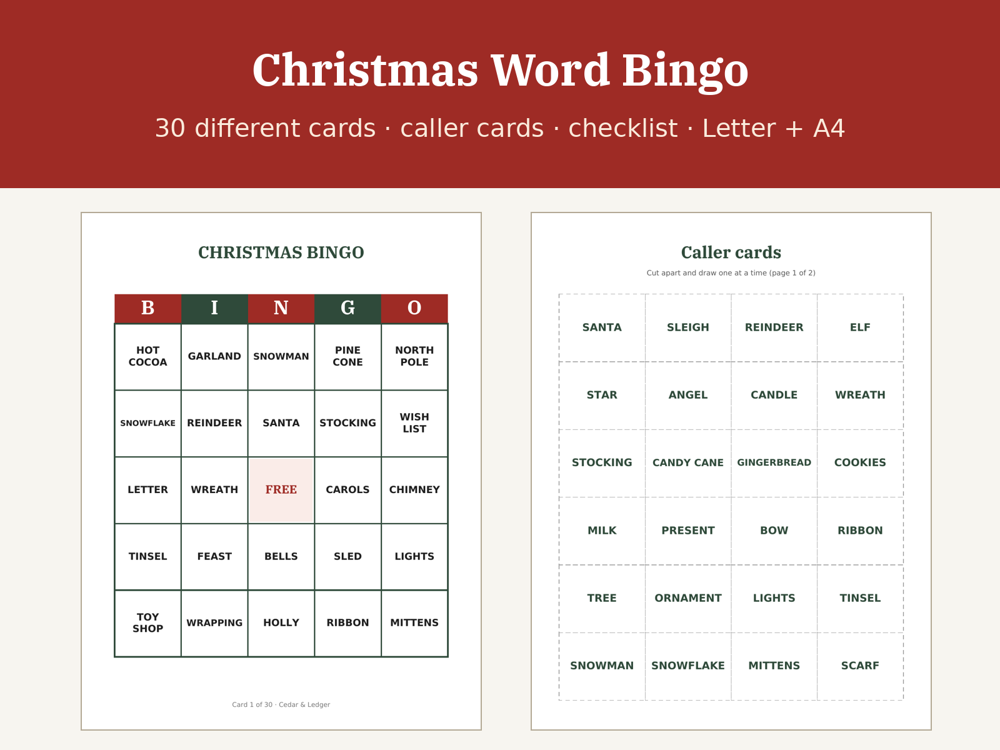 Christmas Word Bingo Printable