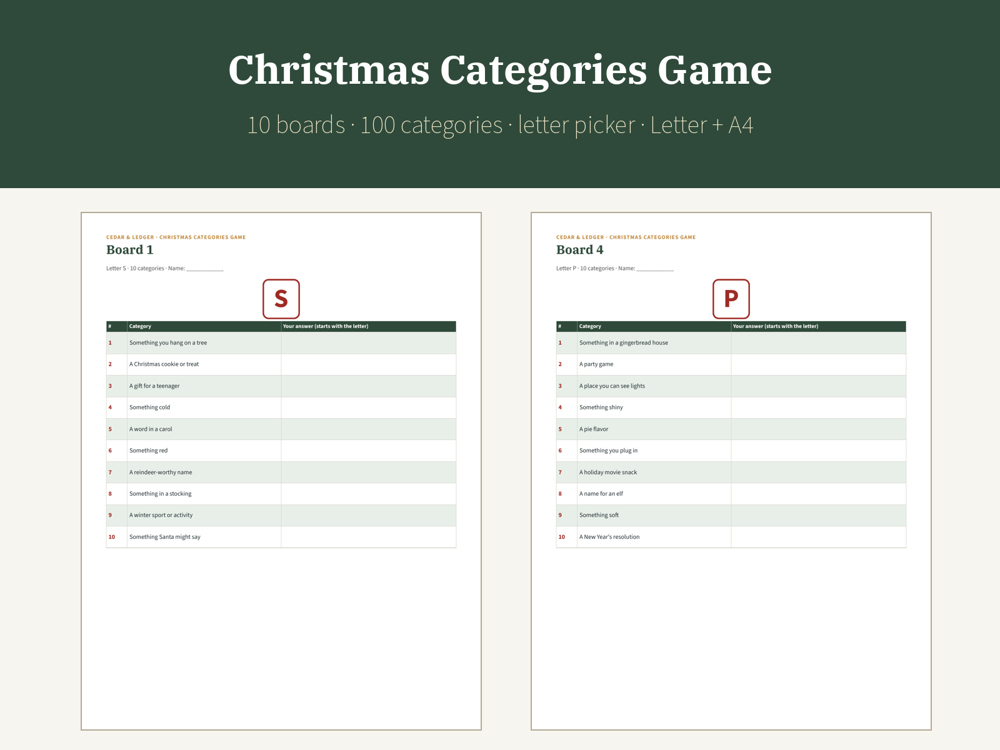 Christmas Categories Game