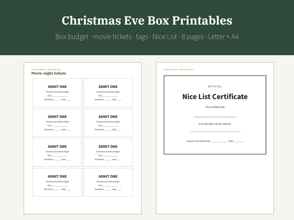 Christmas Eve Box Printables