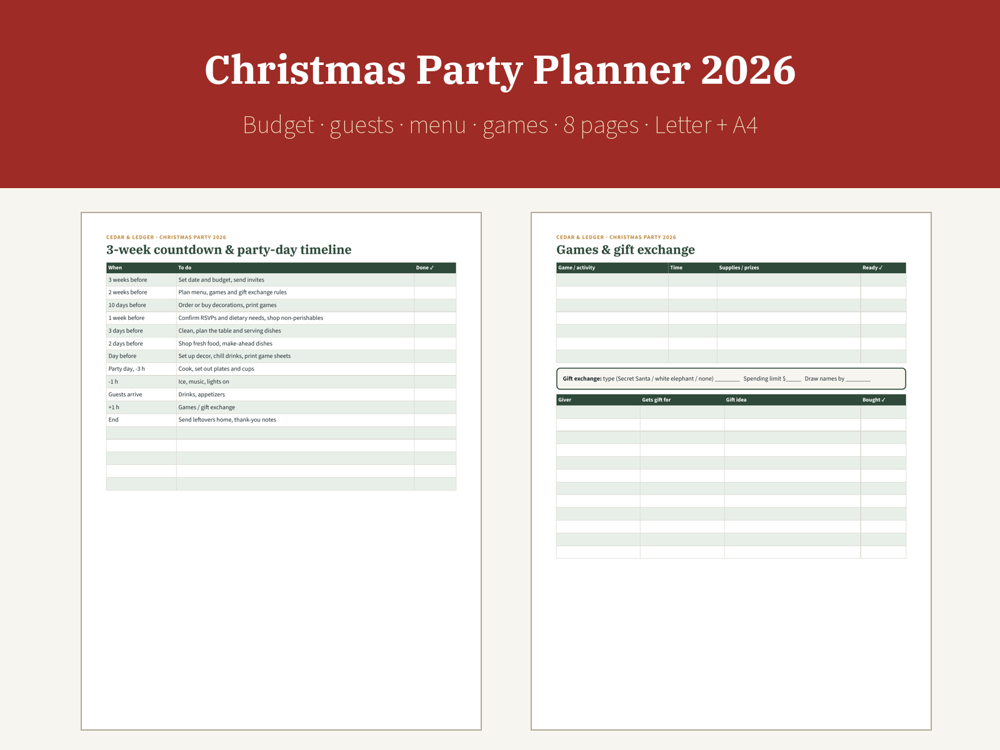 Christmas Party Planner 2026 Printable