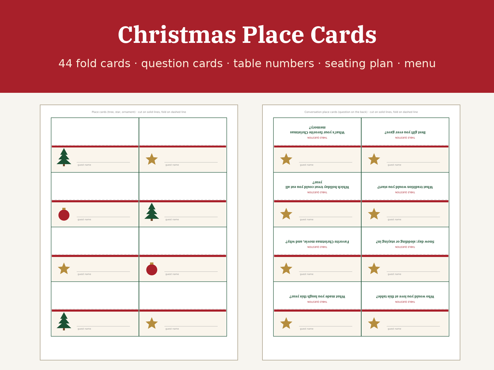 Christmas Place Cards Printable preview