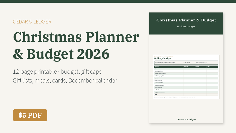 Christmas Planner Printable 2026 with Budget and Gift List preview
