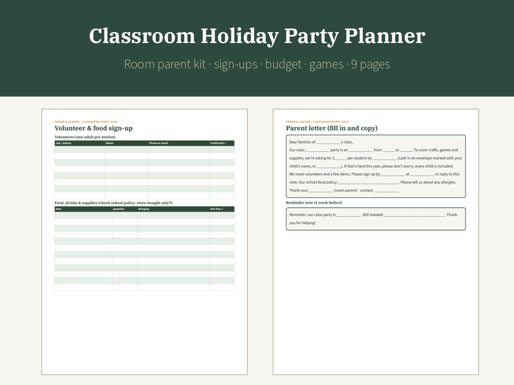Classroom Holiday Party Planner 2026