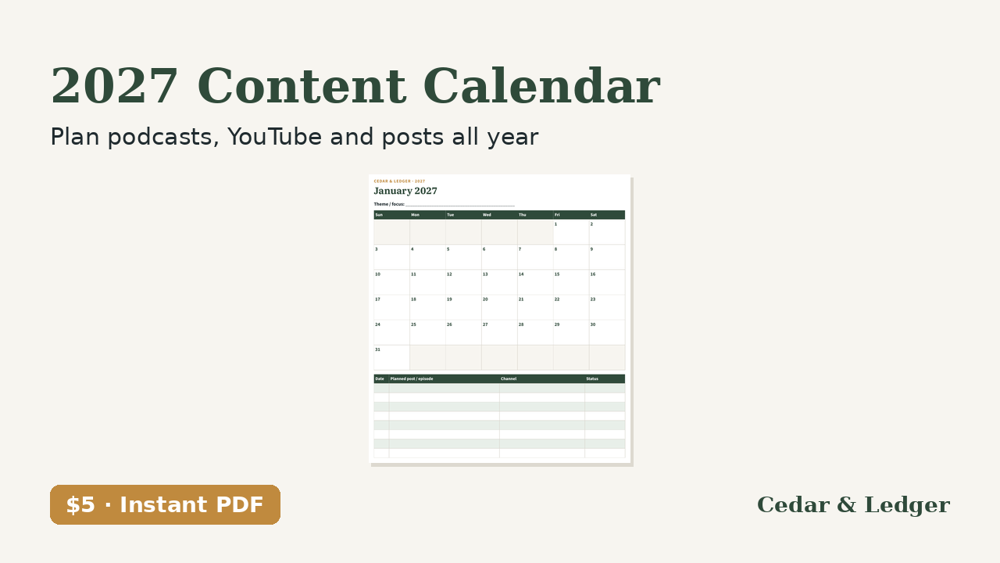 2027 Content Calendar Printable