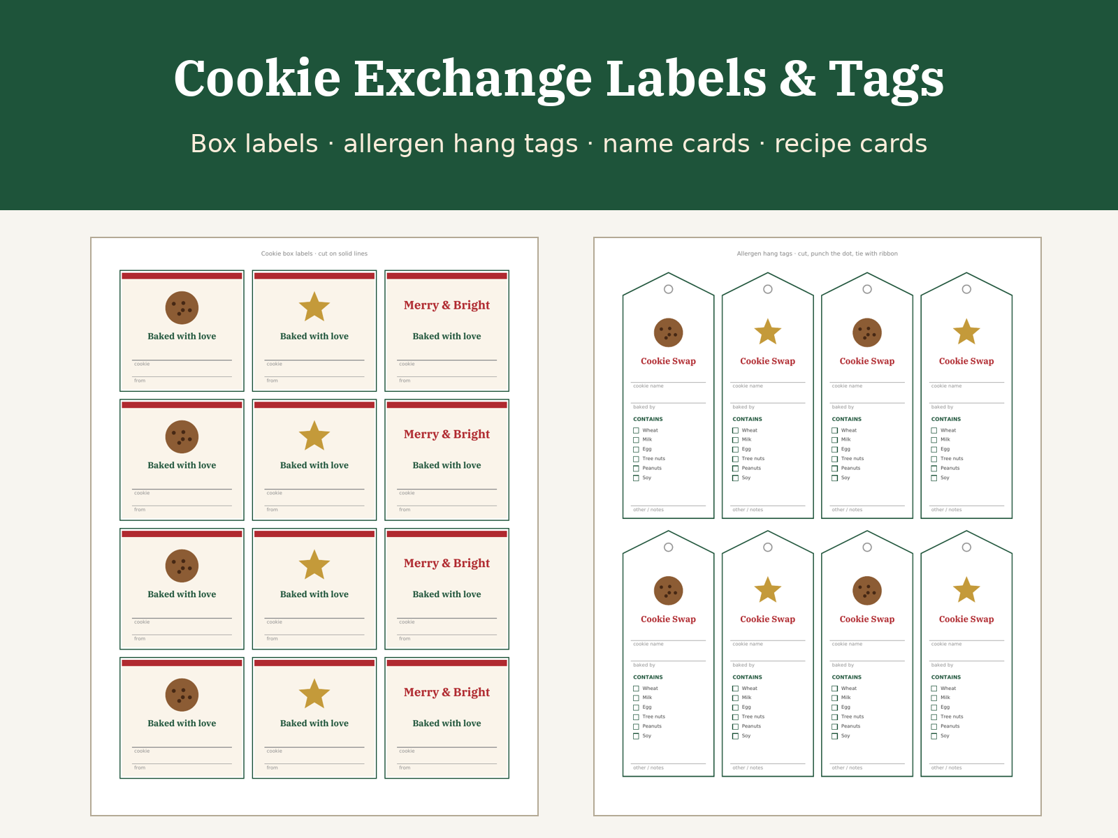 Christmas Cookie Exchange Labels & Tags Printable preview