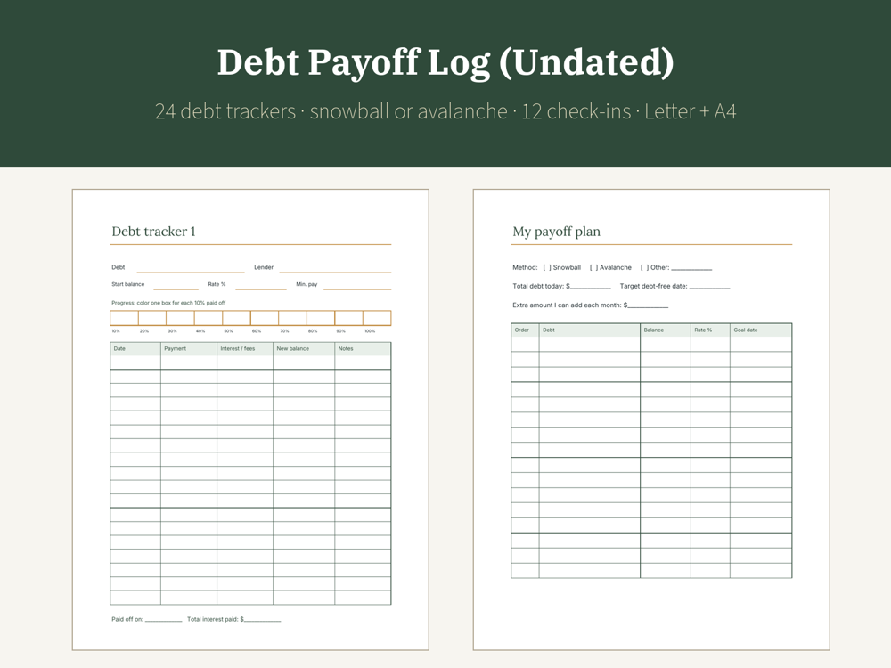 Debt Payoff Log Printable