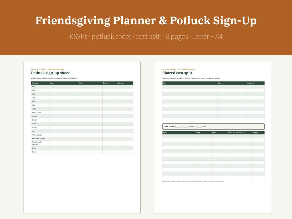 Friendsgiving Planner & Potluck Sign-Up 2026