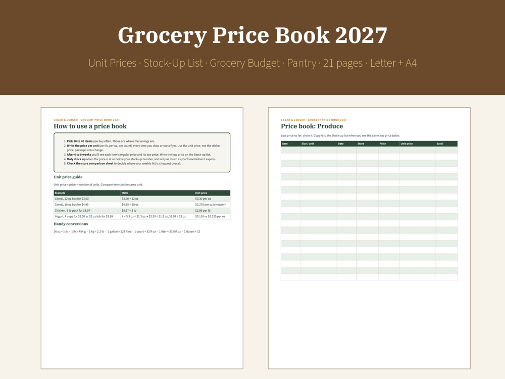 Grocery Price Book 2027