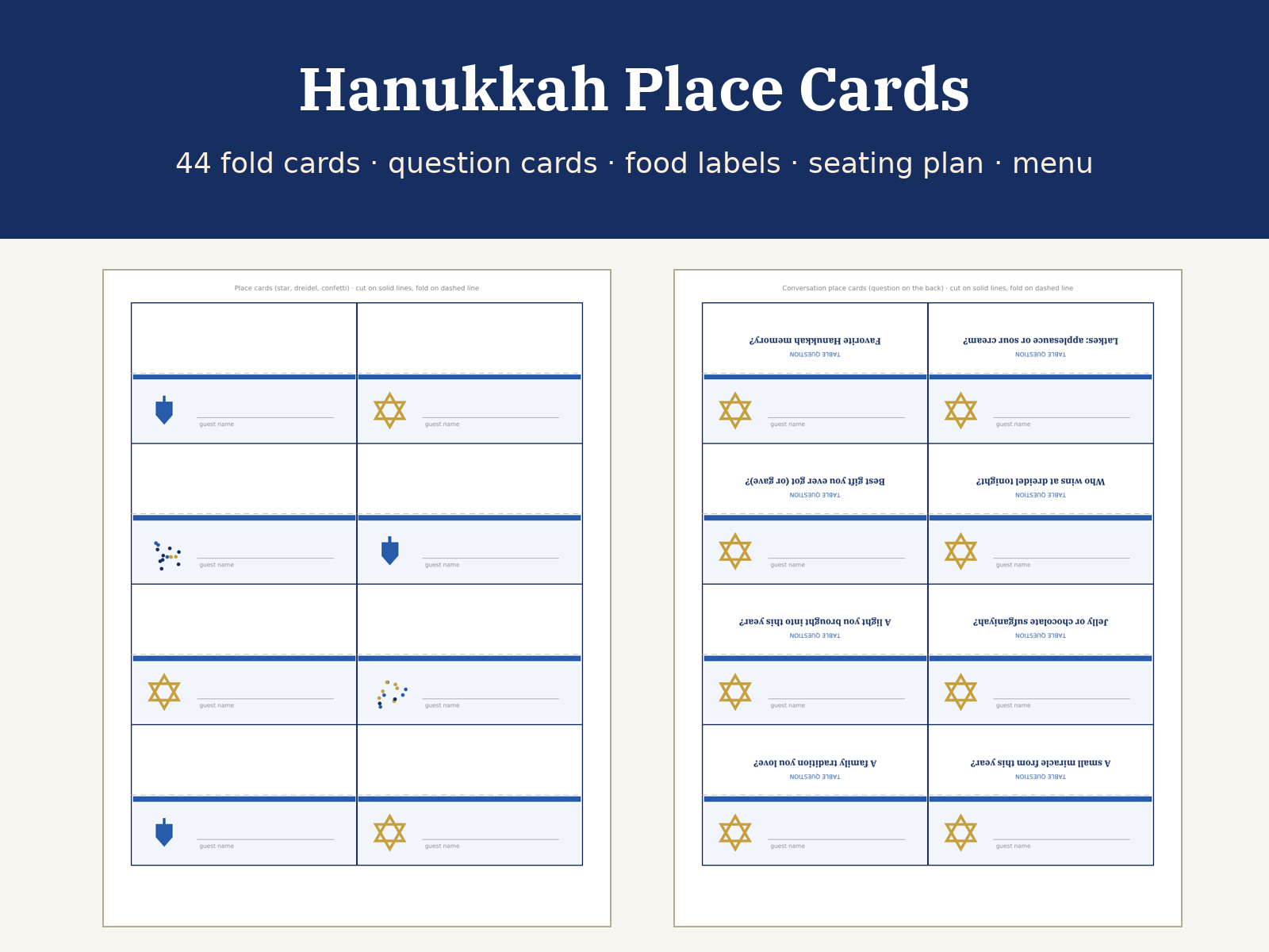Hanukkah Place Cards Printable preview