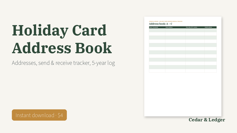 Holiday Card Address Book & Tracker