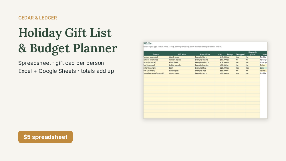 Christmas Budget Spreadsheet and Gift List Tracker preview