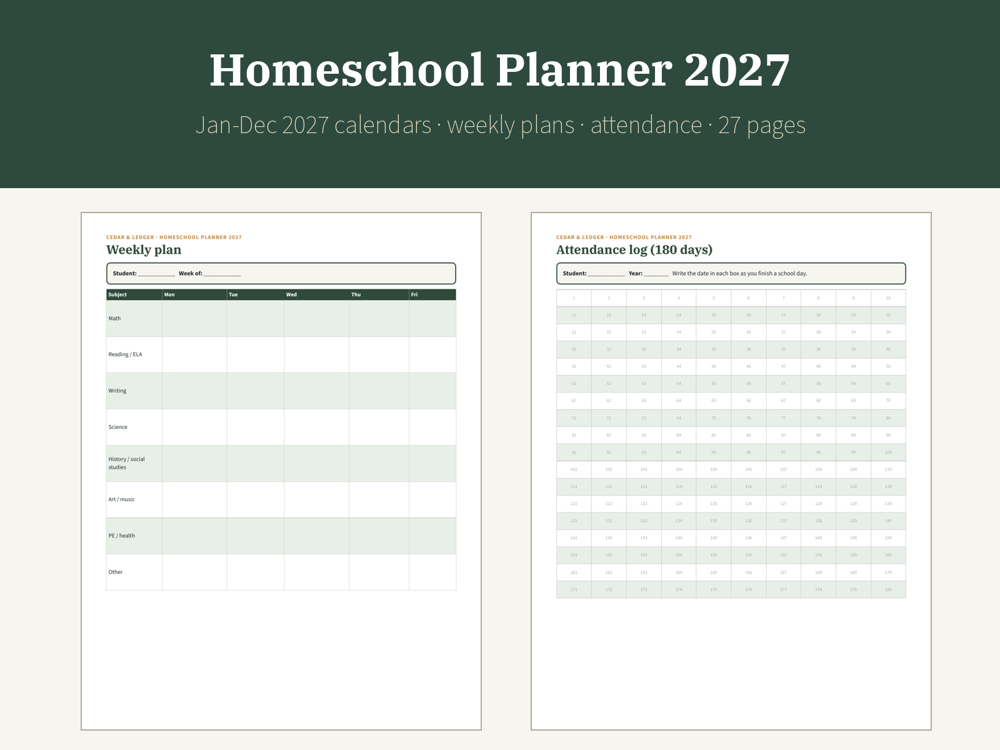 Homeschool Planner 2027