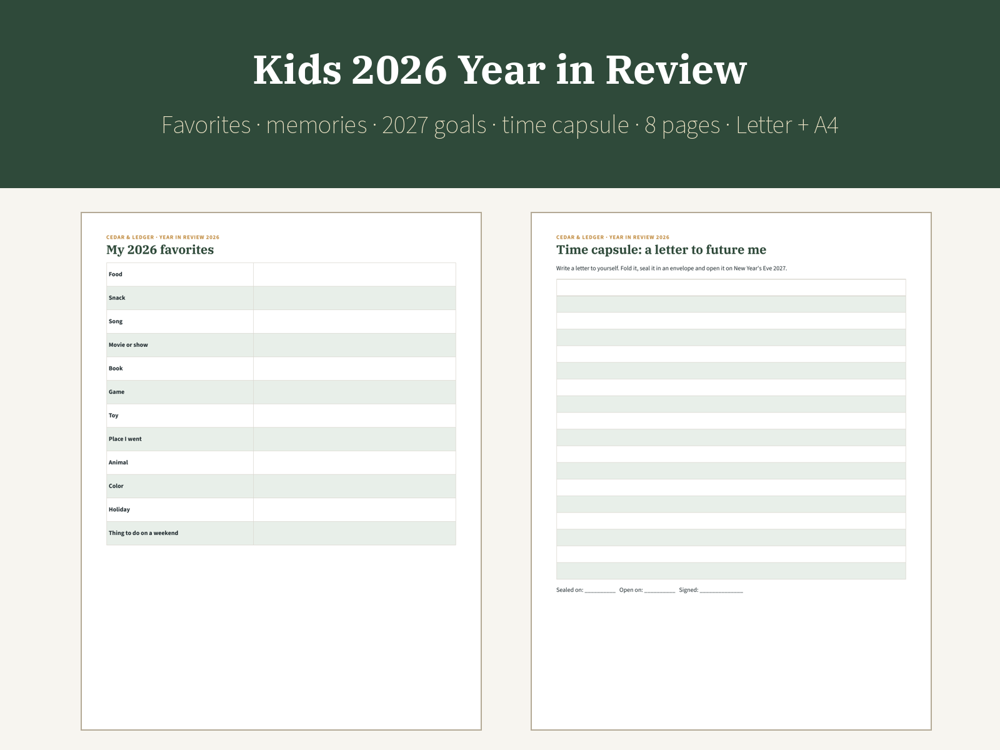 Kids 2026 Year in Review & New Year Time Capsule