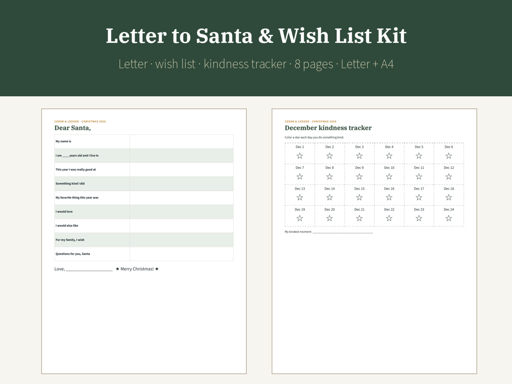Letter to Santa & Kids Christmas Wish List Kit