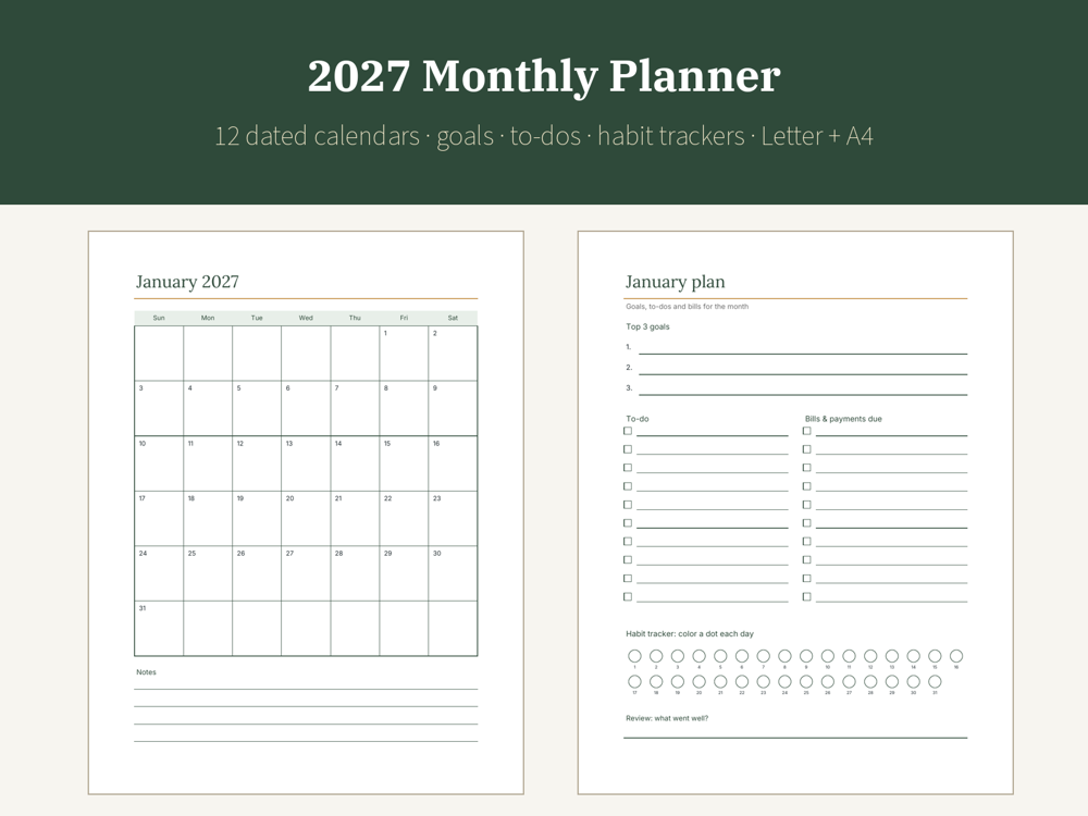 2027 Monthly Planner Printable