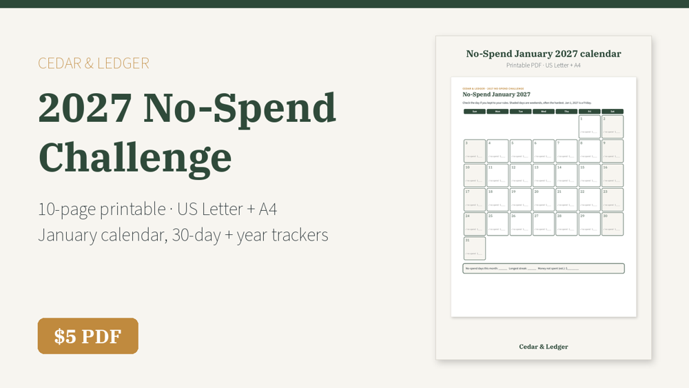 2027 No-Spend Challenge Printable