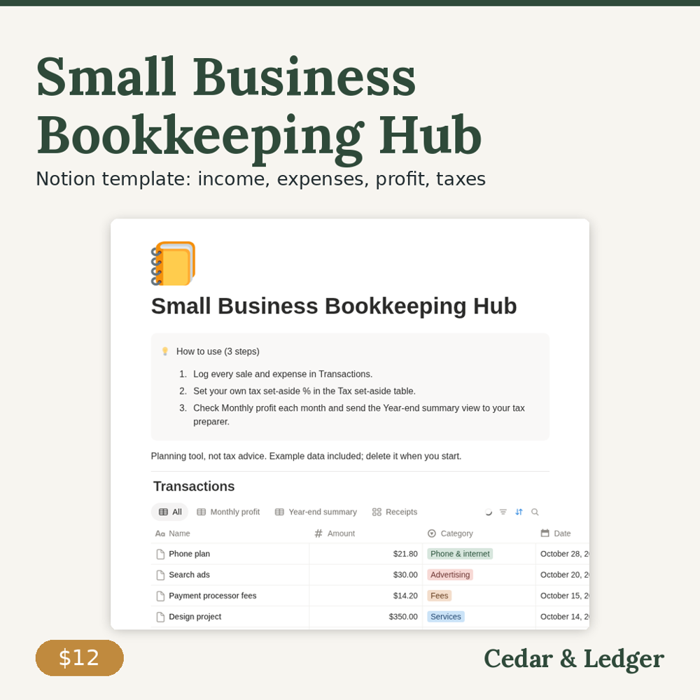 Small Business Bookkeeping Hub (Notion Template)