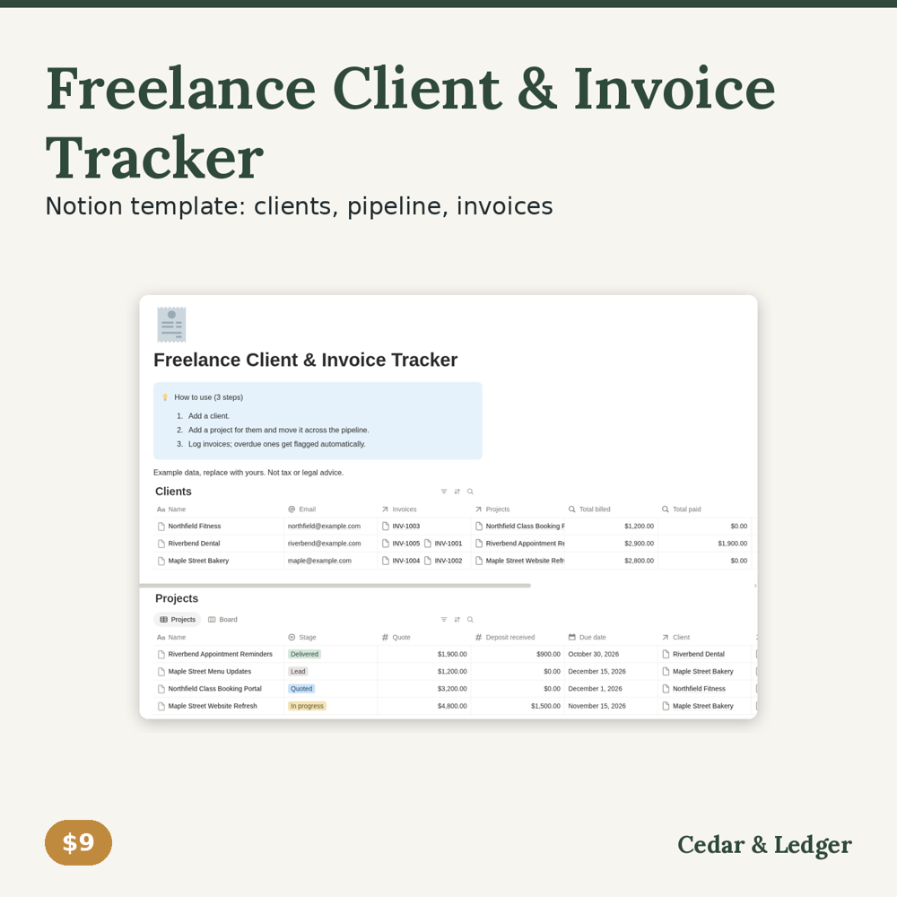 Freelance Client & Invoice Tracker (Notion Template)