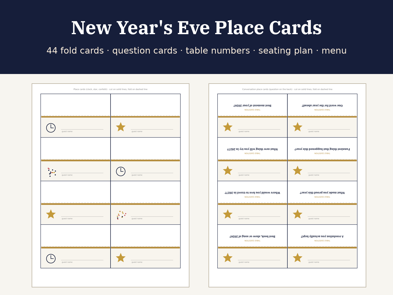 New Year's Eve Place Cards Printable preview