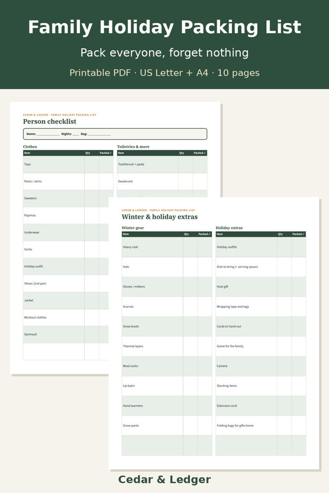 Family Holiday Packing List Kit preview