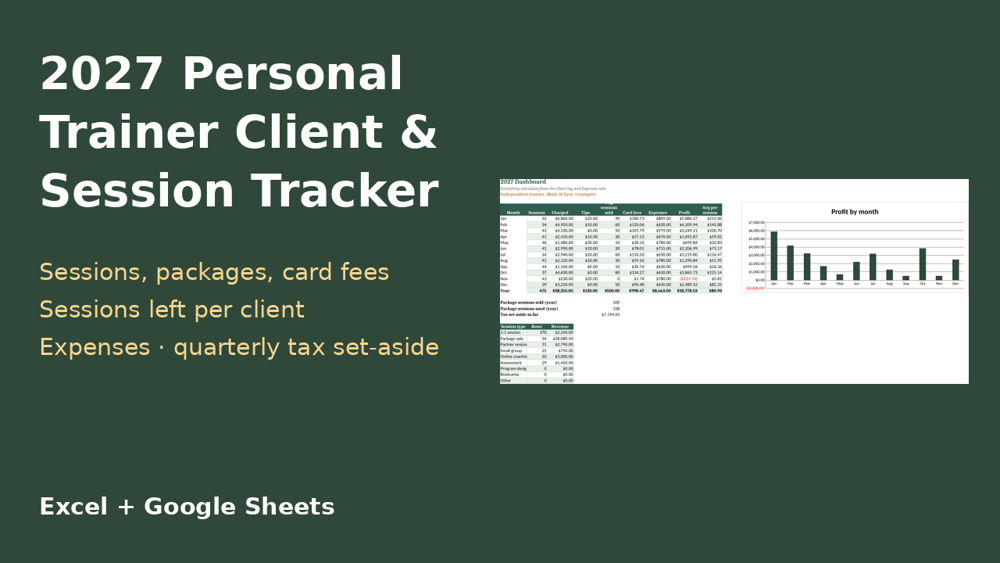 2027 Personal Trainer Client & Session Tracker preview
