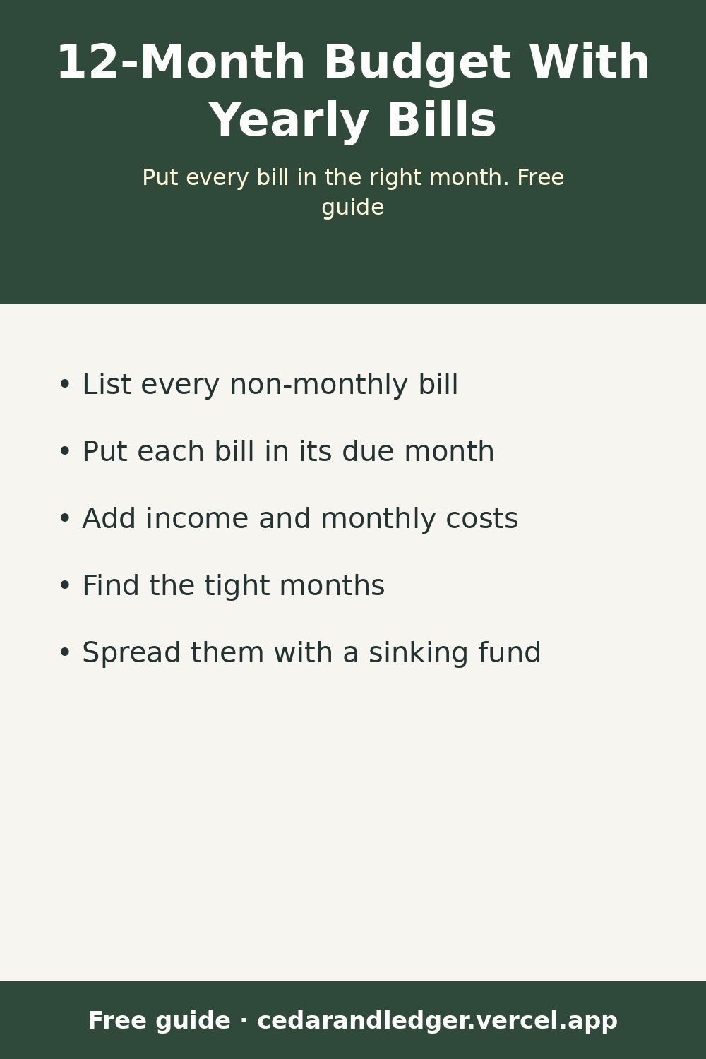 How to Build a 12-Month Budget With Yearly Bills (pinnable summary)