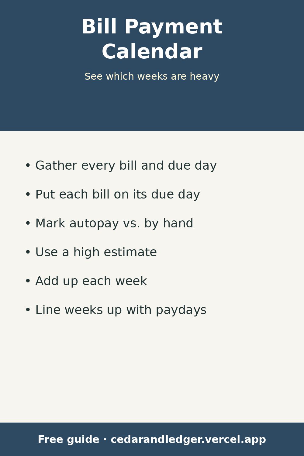 How to Make a Bill Payment Calendar (Example Month) (pinnable summary)