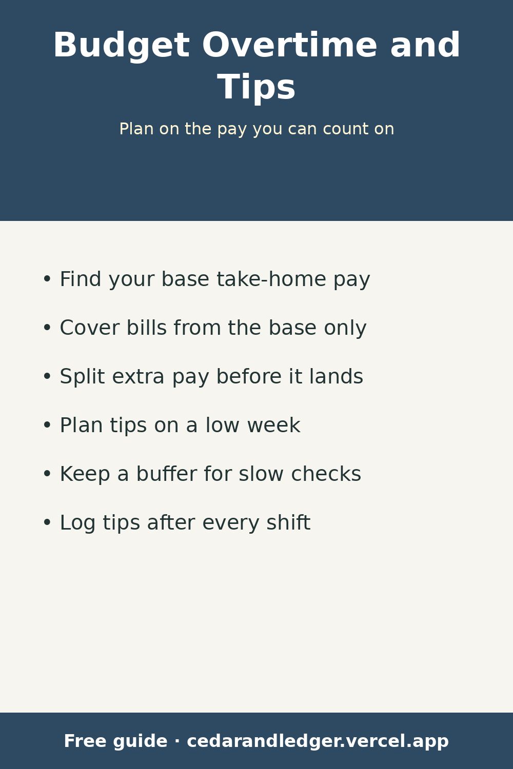 How to Budget a Paycheck With Overtime or Tips (pinnable summary)