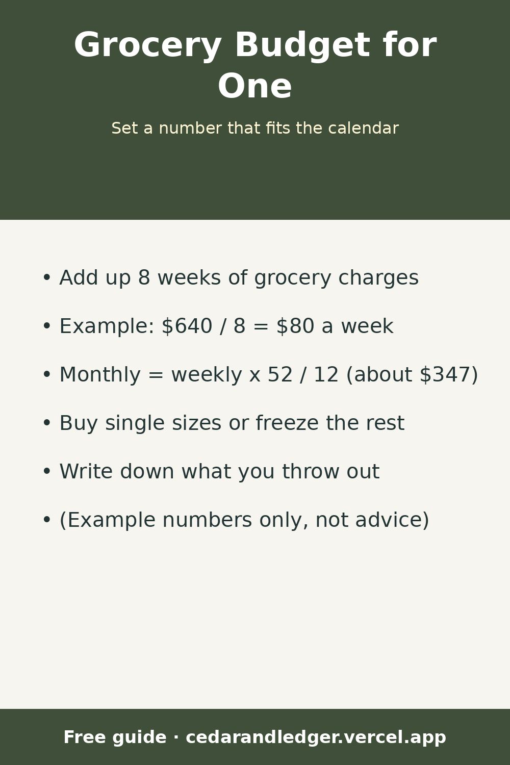How to Budget Groceries for One Person (Example Numbers) (pinnable summary)