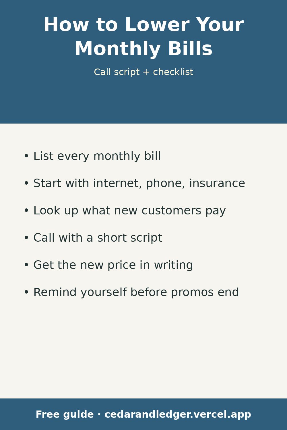 How to Lower Your Monthly Bills (Call Script + Checklist) (pinnable summary)