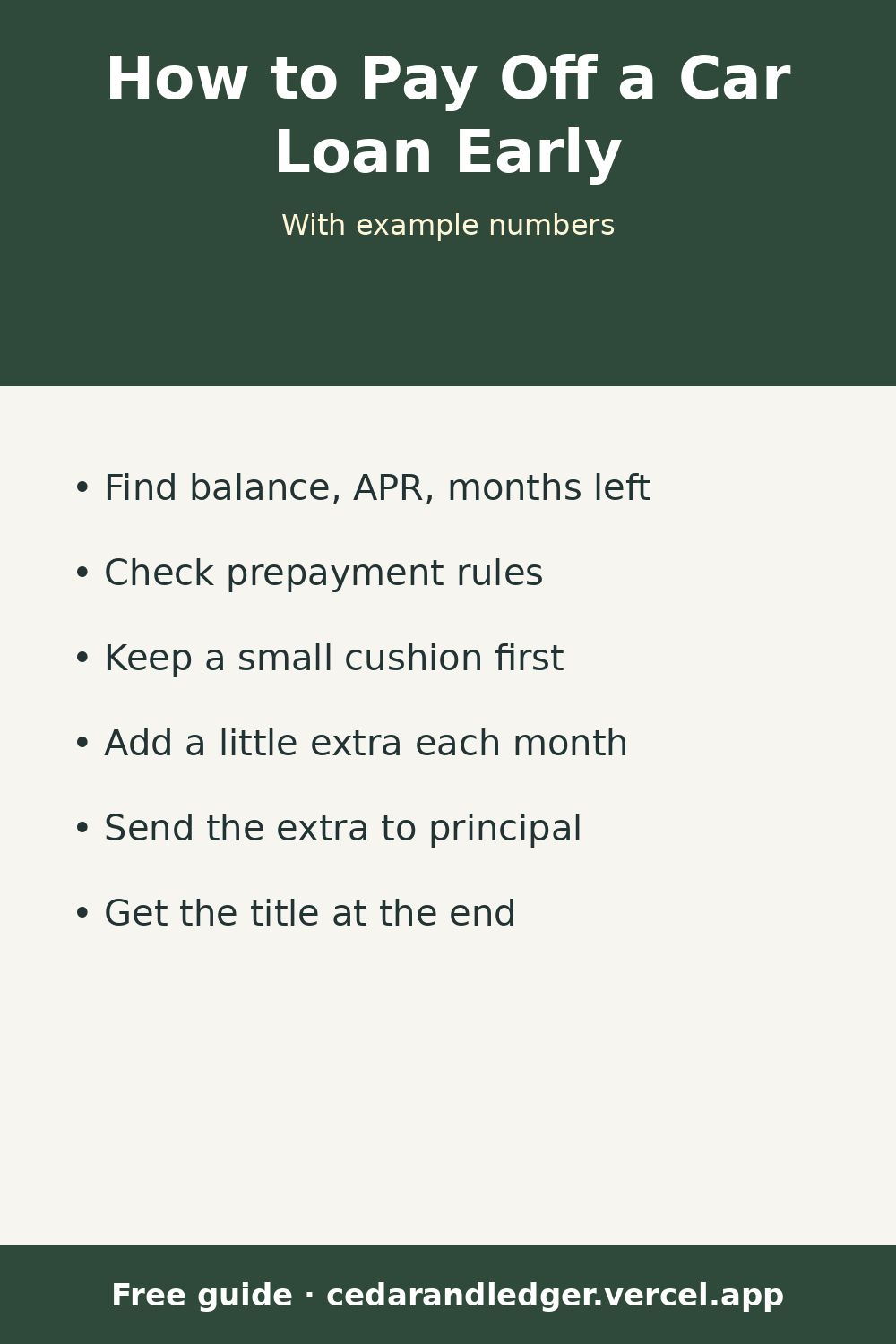 How to Pay Off a Car Loan Early (Example Numbers) (pinnable summary)