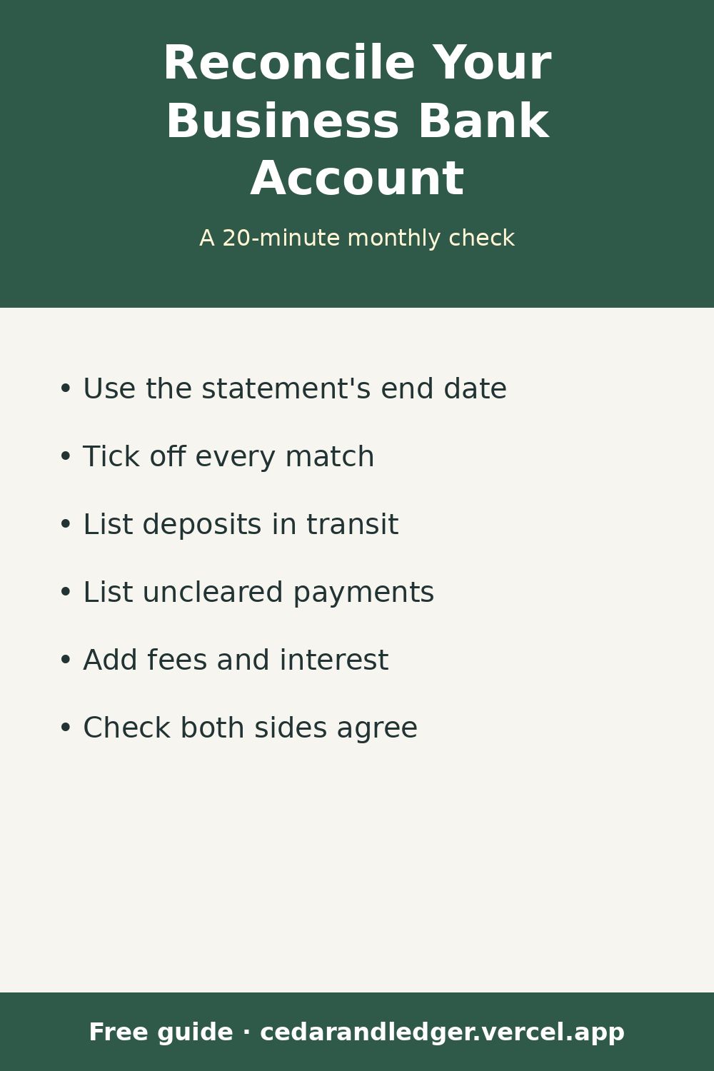 How to Reconcile a Business Bank Account Each Month (pinnable summary)