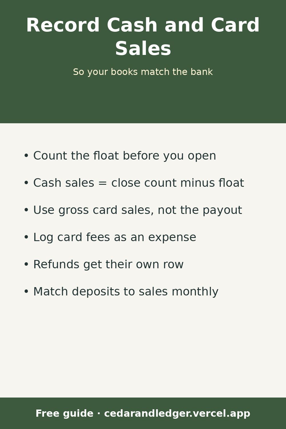 How to Record Cash and Card Sales in Your Books (pinnable summary)