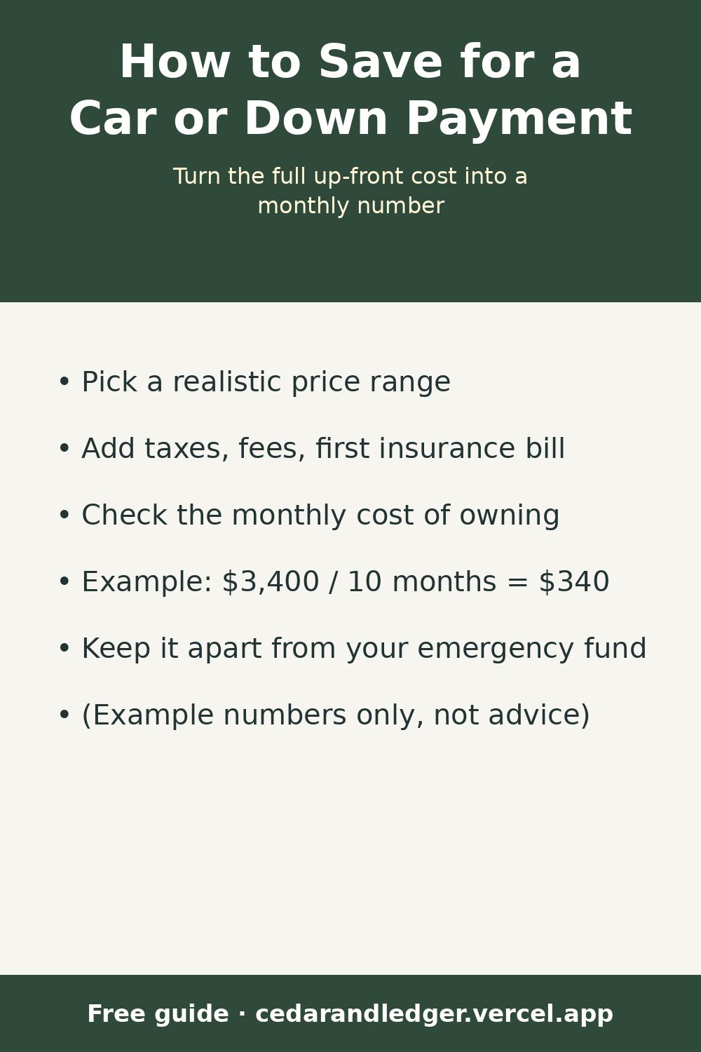 How to Save for a Car or Down Payment (Example Numbers) (pinnable summary)