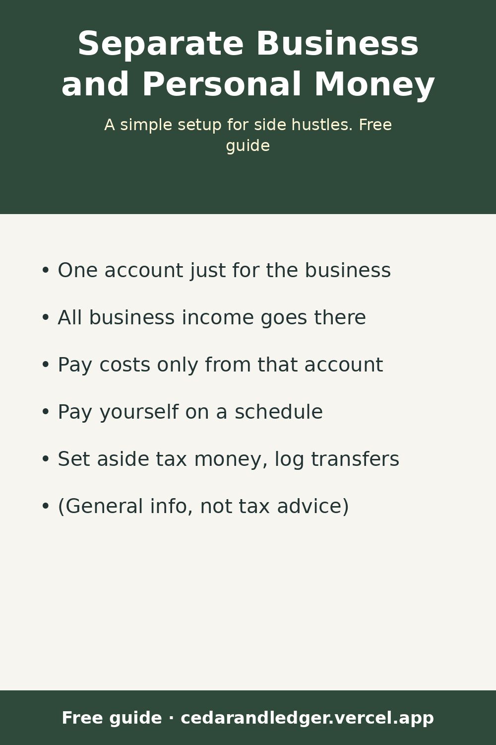 Separate Business and Personal Money for a Side Hustle (pinnable summary)