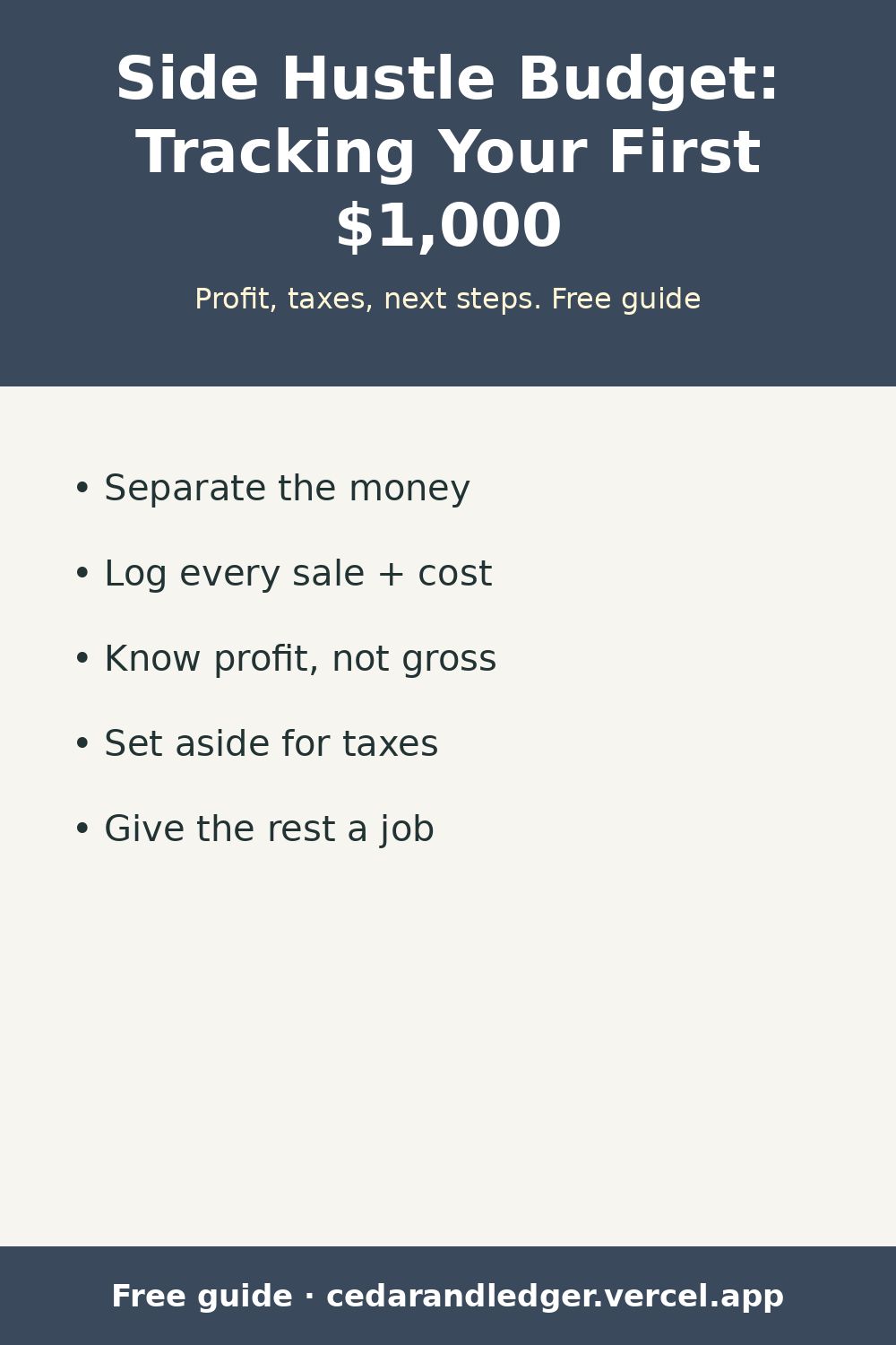 Side Hustle Budget: Tracking Your First $1,000 (pinnable summary)