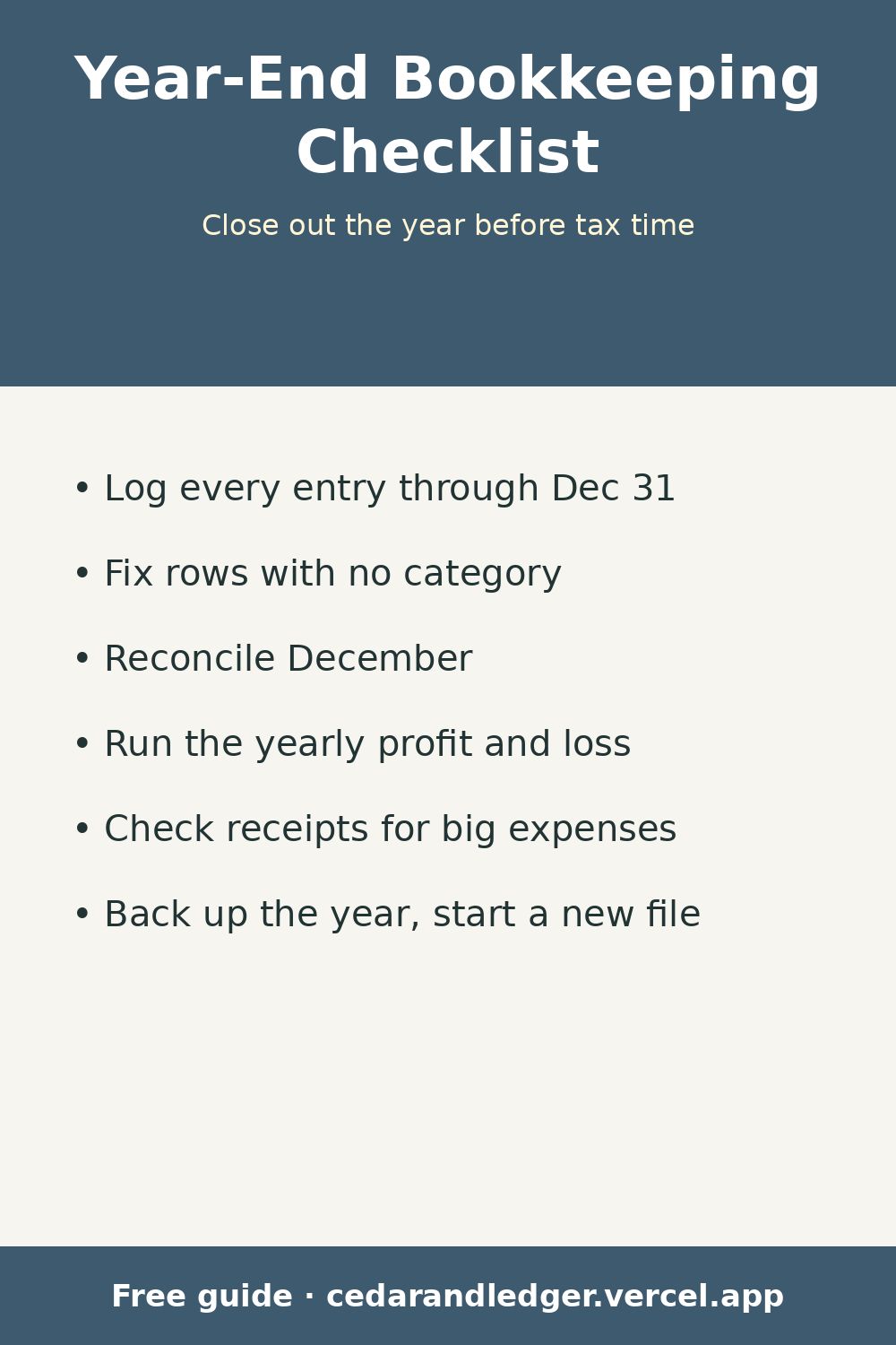 Small Business Year-End Bookkeeping Checklist (pinnable summary)