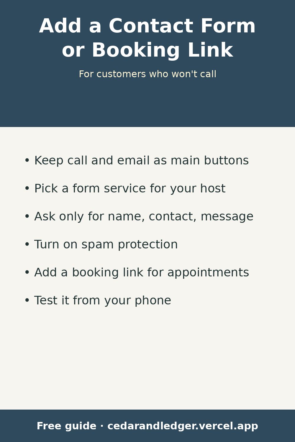 How to Add a Contact Form or Booking Link to Your Website (pinnable summary)