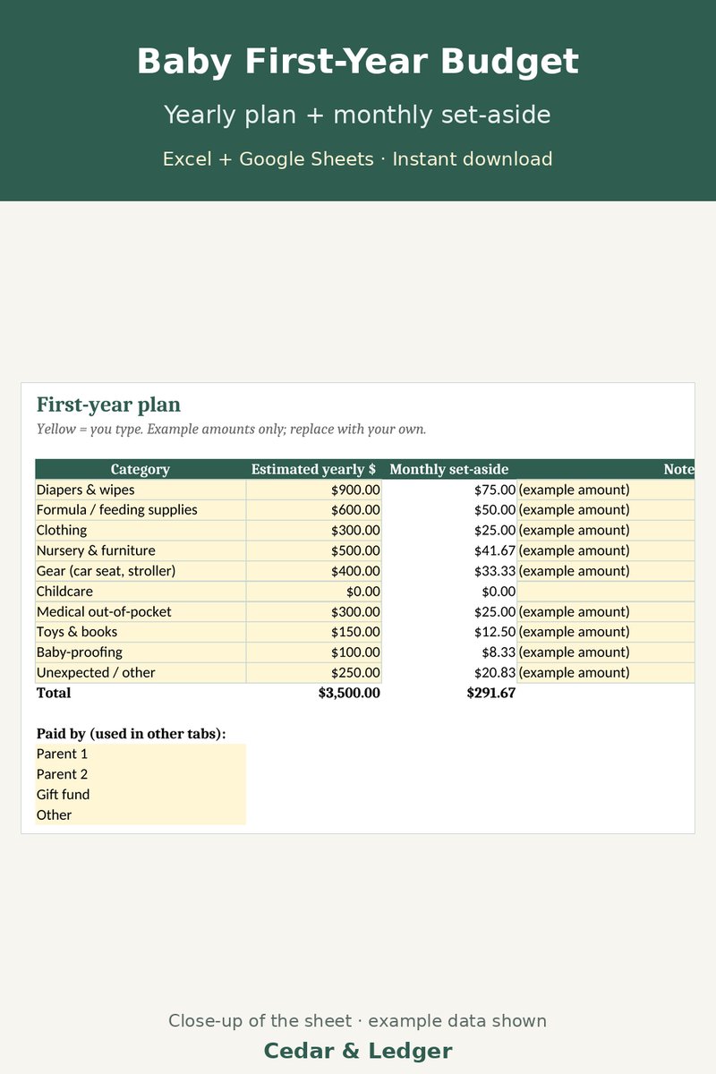 Baby First-Year Budget & Expense Tracker: yearly preview