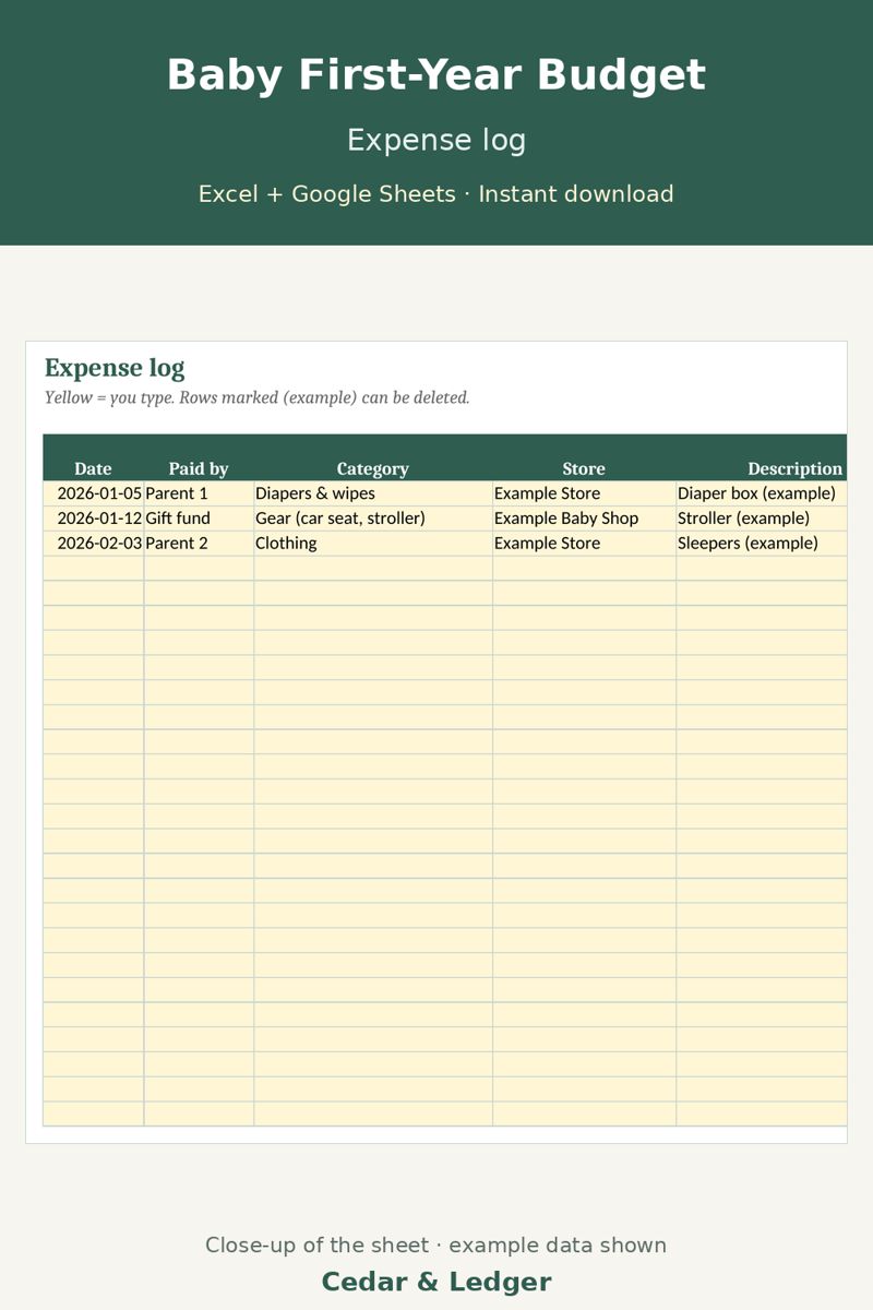 Baby First-Year Budget & Expense Tracker: log preview