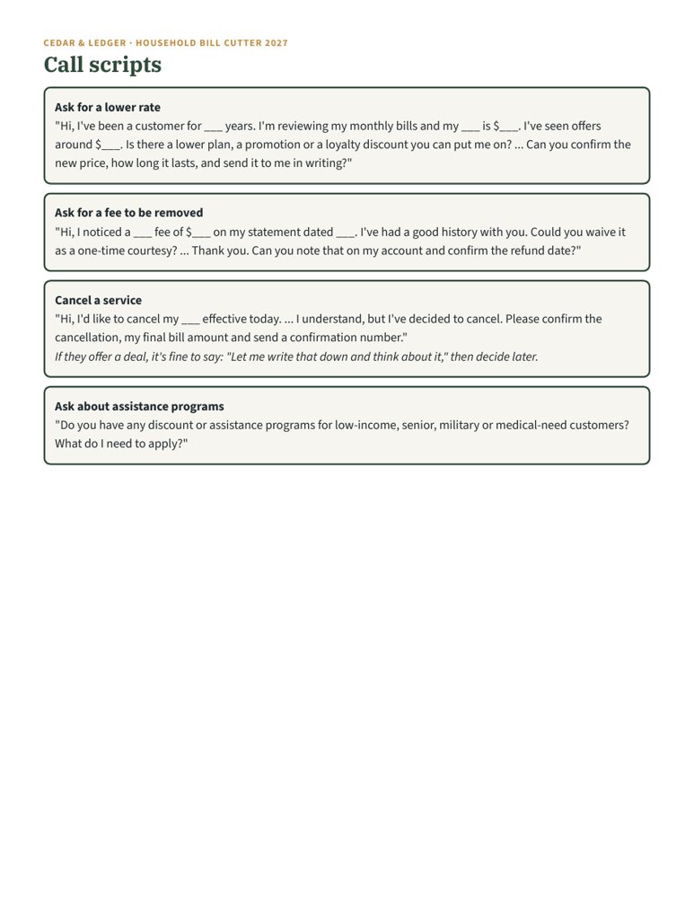 Household Bill Cutter Workbook 2027: scripts preview