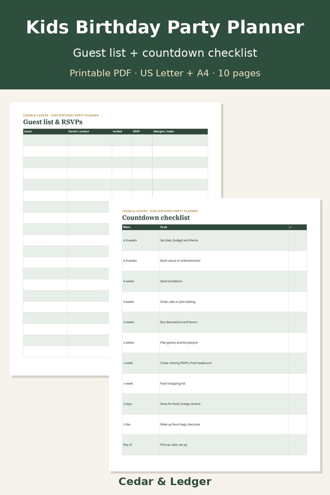 Guest list and countdown pages